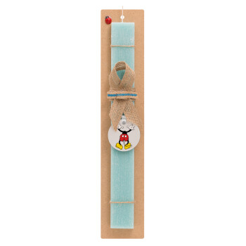 Mickey hide..., Easter Set, wooden keychain & aromatic flat Easter candle (30cm) (TURQUOISE)