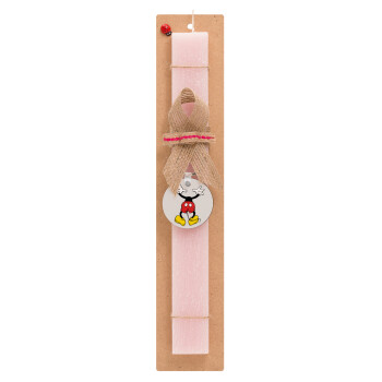 Mickey hide..., Easter Set, wooden keychain & scented flat Easter candle (30cm) (PINK)