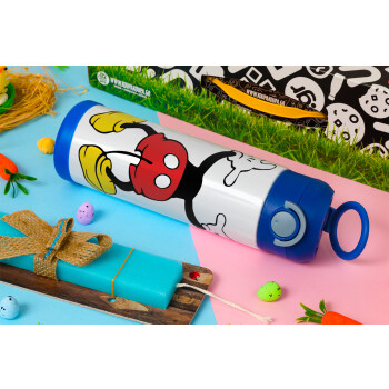 Mickey hide..., Easter candle, Childrens hot water bottle, stainless steel, with safety straw, BLUE (500ml)
