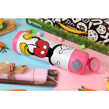 Mickey hide..., Πασχαλινή Λαμπάδα με Παιδικό παγούρι θερμό, ανοξείδωτο, με καλαμάκι ασφαλείας, ΡΟΖ (500ml)