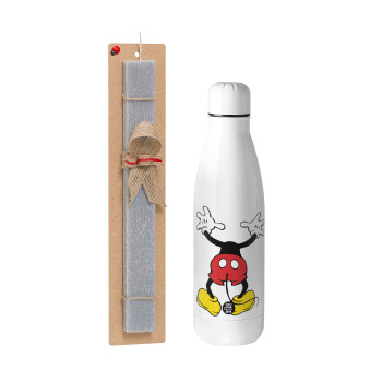 Mickey hide..., Easter Set, metallic stainless thermos bottle (500ml) & scented flat Easter candle (30cm) (GRAY)