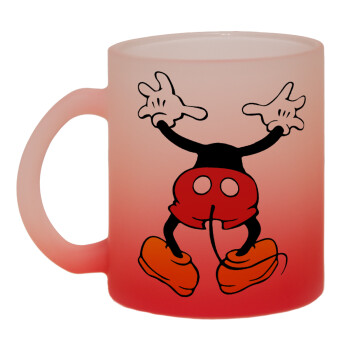 Mickey hide..., Κούπα γυάλινη δίχρωμη με βάση το κόκκινο ματ, 330ml