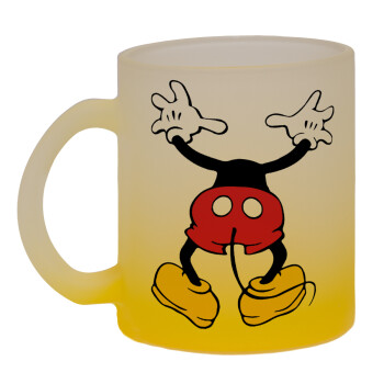 Mickey hide..., Κούπα γυάλινη δίχρωμη με βάση το κίτρινο ματ, 330ml