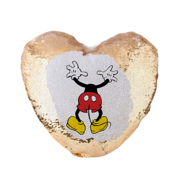 Mickey hide..., Μαξιλάρι καναπέ καρδιά Μαγικό Χρυσό με πούλιες 40x40cm περιέχεται το  γέμισμα