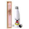 Easter Set, metallic stainless steel water bottle (750ml) & scented flat Easter candle (30cm) (PINK)