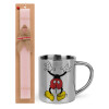 Easter Set, metallic thermal cup (300ml) & aromatic flat Easter candle (30cm) (PINK)