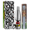 Easter Set, metallic stainless thermos flask (500ml) & scented flat Easter candle (30cm) (GRAY)