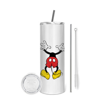 Mickey hide..., Eco friendly ποτήρι θερμό (tumbler) από ανοξείδωτο ατσάλι 600ml, με μεταλλικό καλαμάκι & βούρτσα καθαρισμού