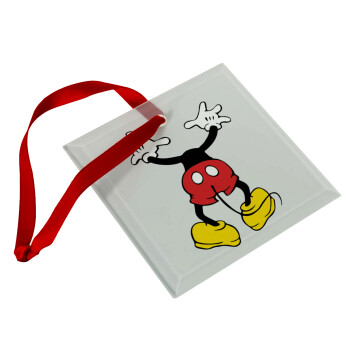 Mickey hide..., Christmas ornament, glass square ornament 9x9cm