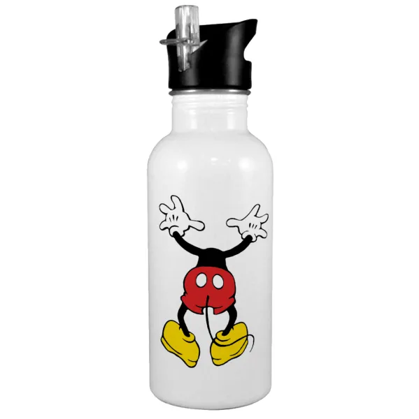 Mickey hide... — Παγούρι νερού Λευκό με καλαμάκι, ανοξείδωτο ατσάλι 600ml