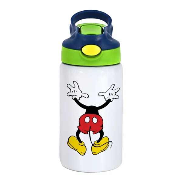 Mickey hide... — Παιδικό παγούρι θερμό, ανοξείδωτο, με καλαμάκι ασφαλείας, πράσινο/μπλε (350ml)