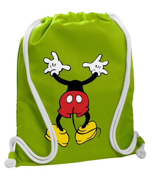 Mickey hide... — Backpack bag GYMBAG LIME GREEN, with pocket (40x48cm) & thick cords