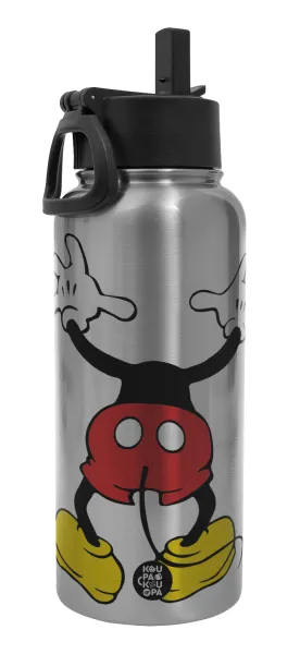 Mickey hide... — Μεταλλικό παγούρι θερμός Silver με καλαμάκι και χερούλι (Stainless steel), διπλού τοιχώματος, 950ml