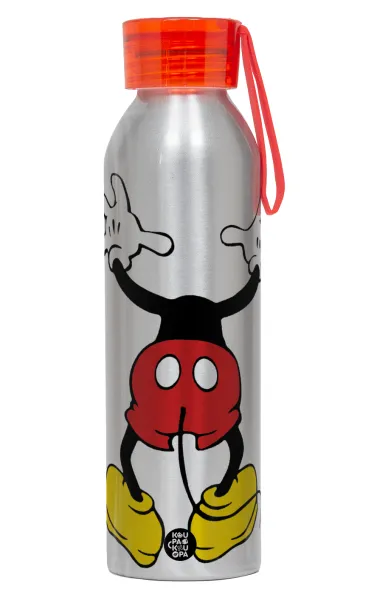 Mickey hide... — Αλουμινένιο Αθλητικό Μπουκάλι 650ml – Ασημί με Κόκκινο Καπάκι και Λουράκι Σιλικόνης