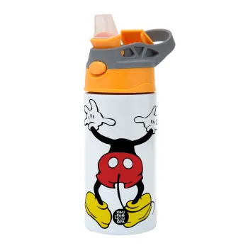 Mickey hide..., Παιδικό παγούρι θερμό, ανοξείδωτο, με καλαμάκι ασφαλείας, Πορτοκαλί/Γκρι (360ml) BPA-FREE