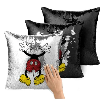 Mickey hide..., Μαξιλάρι καναπέ Μαγικό Μαύρο με πούλιες 40x40cm περιέχεται το γέμισμα