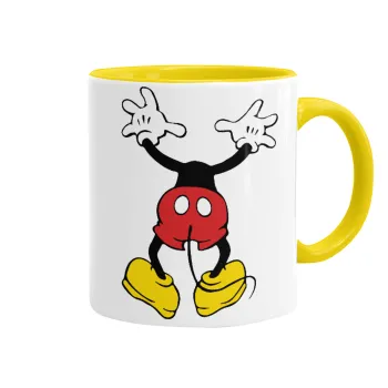 Mickey hide..., Κούπα χρωματιστή κίτρινη, κεραμική, 330ml