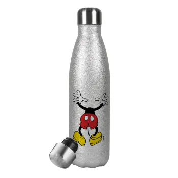 Mickey hide..., Metallic Glitter Silver Thermos Flask (Stainless steel), double-walled, 500ml