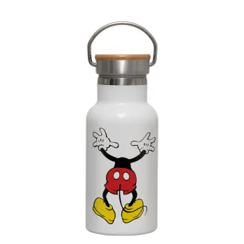 Mickey hide..., Μεταλλικό παγούρι θερμός (Stainless steel) Λευκό με ξύλινο καπακι (bamboo), διπλού τοιχώματος, 350ml
