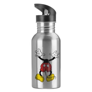 Mickey hide..., Water bottle Silver with straw, stainless steel 600ml