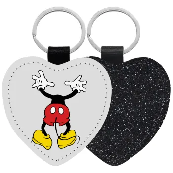 Mickey hide..., Μπρελόκ PU δερμάτινο glitter καρδιά ΜΑΥΡΟ