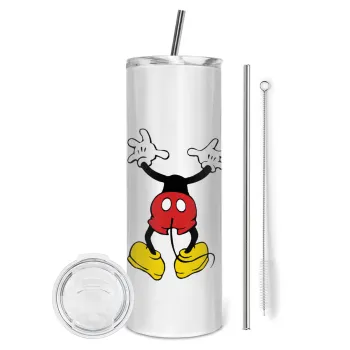 Mickey hide..., Tumbler ποτήρι θερμό από ανοξείδωτο ατσάλι 600ml, με μεταλλικό καλαμάκι & βούρτσα καθαρισμού