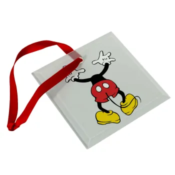 Mickey hide..., Στολίδι Χριστουγεννιάτικο στολίδι γυάλινο τετράγωνο 9x9cm