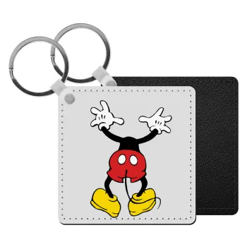 Mickey hide..., Μπρελόκ Δερματίνη, τετράγωνο ΜΑΥΡΟ (5x5cm)