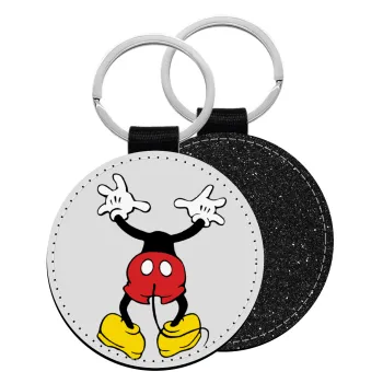Mickey hide..., Μπρελόκ Δερματίνη, στρογγυλό ΜΑΥΡΟ (5cm)