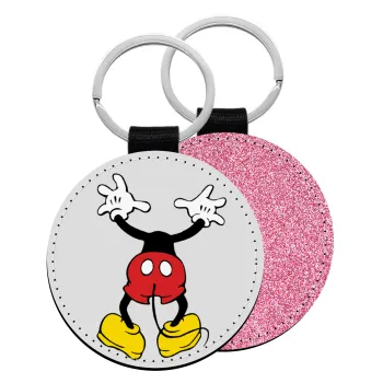 Mickey hide..., Μπρελόκ Δερματίνη, στρογγυλό ΡΟΖ (5cm)