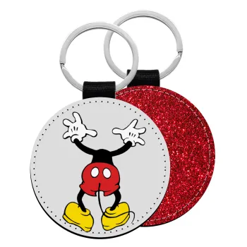 Mickey hide..., Μπρελόκ Δερματίνη, στρογγυλό ΚΟΚΚΙΝΟ (5cm)