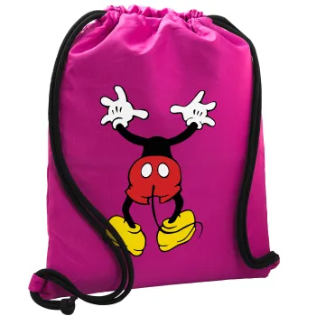 Mickey hide..., Backpack pouch GYMBAG Fuchsia, with pocket (40x48cm) & thick cords