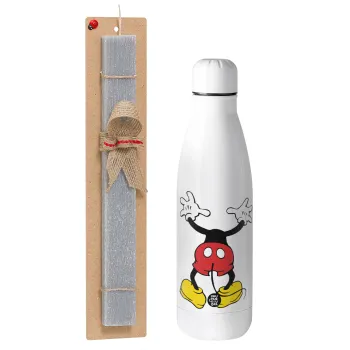 Mickey hide..., Easter Set, metallic stainless thermos bottle (500ml) & scented flat Easter candle (30cm) (GRAY)