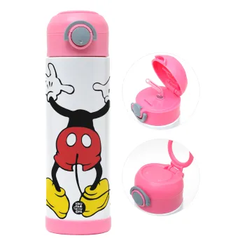 Mickey hide..., Παιδικό παγούρι θερμό, ανοξείδωτο, με καλαμάκι ασφαλείας, ΡΟΖ (500ml)