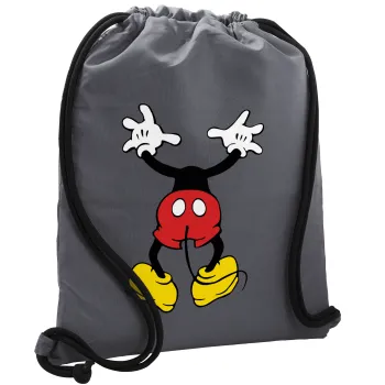 Mickey hide..., Τσάντα πλάτης πουγκί GYMBAG ΓΚΡΙ, με τσέπη (40x48cm) & χονδρά κορδόνια
