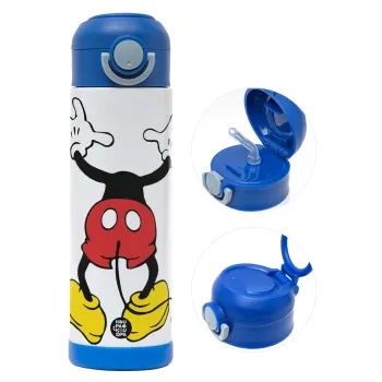 Mickey hide..., Children's hot water bottle, stainless steel, with safety straw, BLUE (500ml)