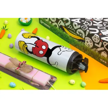 Mickey hide..., Πασχαλινή Λαμπάδα με Travel Tumbler θερμό με διπλό καπάκι (600ml, BPA free) & κερί αρωματικό πλακέ (30cm) (ΡΟΖ)