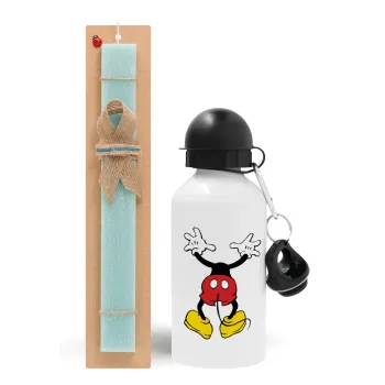 Mickey hide..., Easter Set, metallic aluminum water bottle (500ml) & scented flat candle (30cm) (TURQUOISE)
