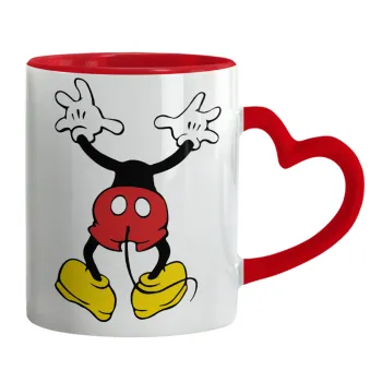 Mickey hide..., Κούπα καρδιά χερούλι κόκκινη, κεραμική, 330ml