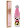 Easter Set, Metallic pink/white (Stainless steel) thermos, double-walled, 500ml & aromatic flat Easter candle (30cm) (PINK)