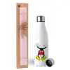 Easter Set, metallic stainless steel water bottle (750ml) & scented flat Easter candle (30cm) (PINK)