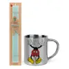 Easter Set, metallic thermal cup (300ml) & aromatic flat Easter candle (30cm) (TURQUOISE)