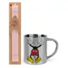 Easter Set, metallic thermal cup (300ml) & aromatic flat Easter candle (30cm) (PINK)