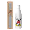 Easter Set, metallic stainless thermos bottle (500ml) & scented flat Easter candle (30cm) (GRAY)