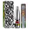 Easter Set, metallic stainless thermos flask (500ml) & scented flat Easter candle (30cm) (GRAY)