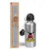 Easter Set, metallic silver aluminum water bottle (500ml) & aromatic flat Easter candle (30cm) (GRAY)