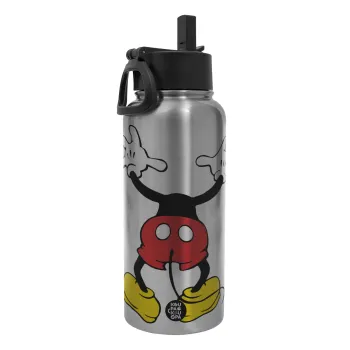 Mickey hide..., Metal mug thermo Silver with Straw and Spout Lid (Stainless steel), double wall, 950ml