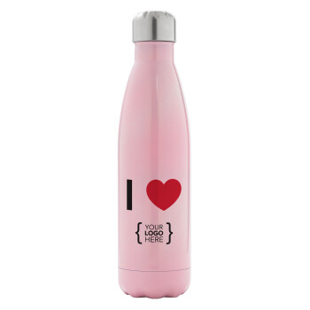 I Love {your logo here}, Metal mug thermos Pink Iridiscent (Stainless steel), double wall, 500ml