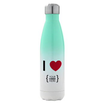 I Love {your logo here}, Metal mug thermos Green/White (Stainless steel), double wall, 500ml