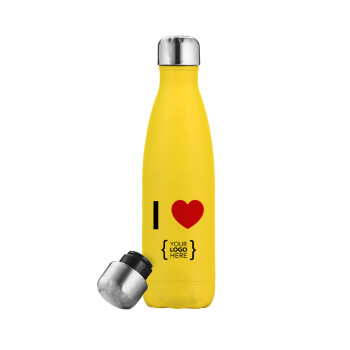 I Love {your logo here}, Μεταλλικό παγούρι θερμός Κίτρινος (Stainless steel), διπλού τοιχώματος, 500ml